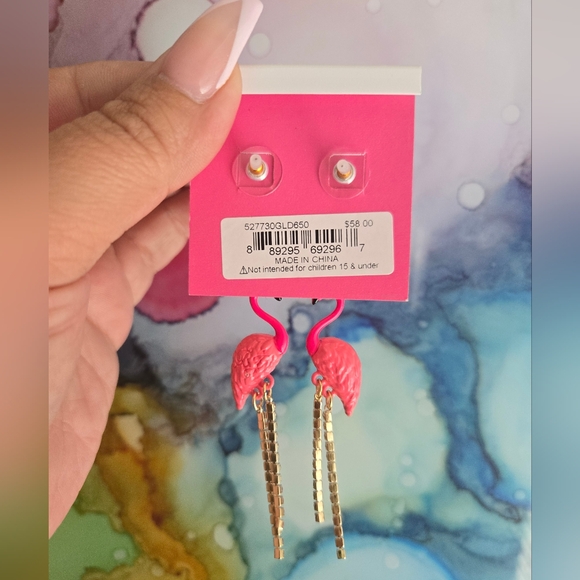 Betsey Johnson Betseys Backyard Flamingo Drop Earrings - Picture 6 of 6